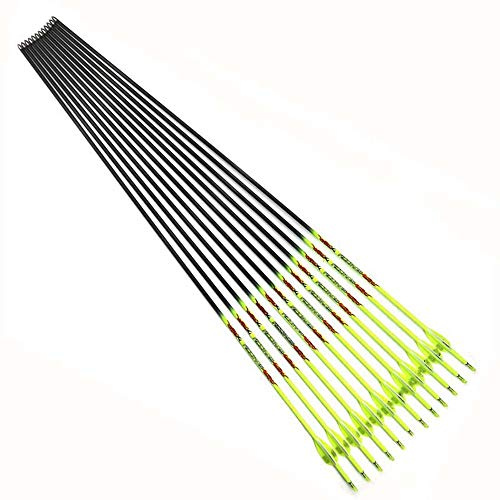 Diamètre Intérieur 4.2mm .165 Longueur Personnalisée Flèche Carbone 22-31 Pouces Spine 500 pour Entraînement Chasse avec Encoche Rotative pour Arc à Poulies et Arc Recurve Adulte Jeunesse 12pcs
