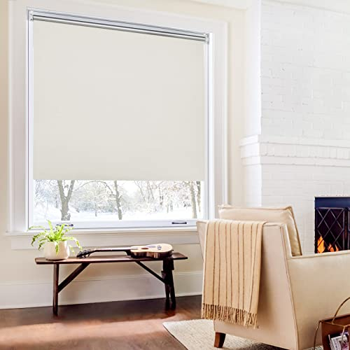 Verdunklungsrollo ohne Bohren Rollos für Fenster B65 x H120 cm (Stoffbreite 60cm) Creme Thermo Rollo Klemmfix Verdunkelungsrollo Seitenzugrollo Sicht-und Sonnenschutz Wandmontage