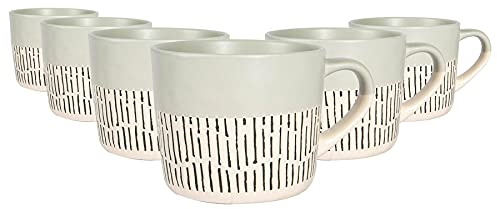 Nicola Spring Ceramic Coffee Mugs Set - 475ml - 6pc Grey Dipped Dash Stoneware Coffee Cups Dishwasher & Microwave Safe Large Tea Mugs for Hot Drinks, Hot Chocolate, Tea