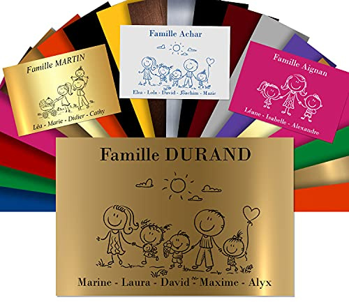 Plaque Boîte aux Lettres Family Personnalisable - Or Antique Métallisé | Adhésive PVC - Motif Déco de Famille au Choix - 12 x 8 cm - Haute qualité - Fixation facile - Résistant UV