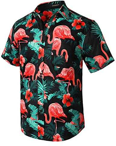 HISDERN Hommes Funky Hawaïenne Chemises A Manches Courtes Poche Avant Vacances Ete Aloha Imprimé Plage Casual Hawaii Chemise S-2XL