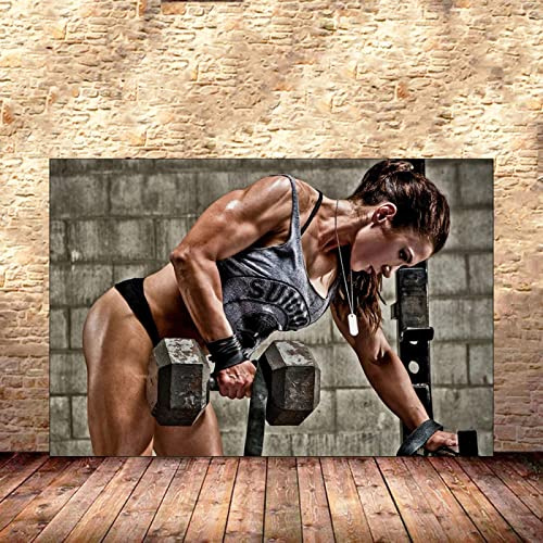 Hnyjyfa Frauen Workout Poster Bodybuilding Plakat Muskel Mädchen Power Plakat Fitness Motivationszitat Wand Bilder sexy Frau Poster Schlafzimmer Zuhause Fitnessstudio Dekoration 0210183