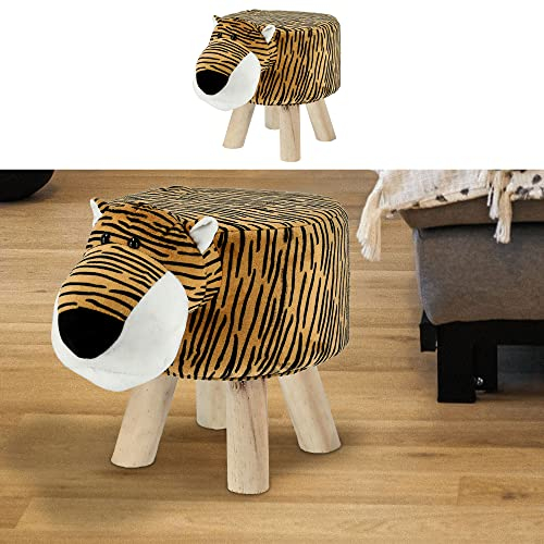 Cepewa Kinderhocker Tiermotiv Tiger | H30cm Plüsch Kiefernholz | Plüschsitz für Kinderzimmer (1 x Sitzhocker Tiger)