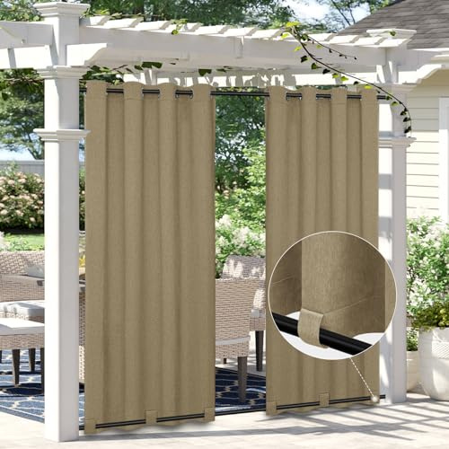 Easy-Going Linen Look Outdoor Curtains 54x84 inch, Khaki