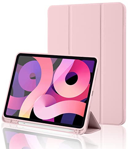 Hülle für iPad 11. Generation A16 2025 / iPad 10. Generation 2022 (10.9/11 Zoll) mit Stifthalter, Trifold Ständer, Auto Schlafen/Wachen, Flexible TPU Rückseite, Schutzhülle für 11/10 Gen, Pink