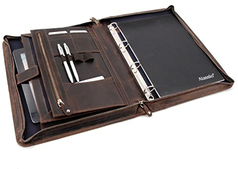 Roberto Romano 48213 - Ringbuchmappe aus Hunter Leder, Schreibmappe mit Tablet-Fach, Konferenzmappe mit DIN A4 Dokumentenfach, Organizer-Mappe, Dokumentenmappe ca. 36 x 27,5 x 5 cm, Braun