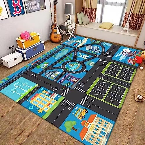 Kinder-Auto-Teppich, Spielmatte, Kinder-Teppich-Teppich, rutschfester City-Teppich, Straßenbahn-Gleis-Teppich, Lern- und Spaß-Spiel-Auto-Teppich, Teppich für Kinderzimmer, Klassenzimmer ( Color : A ,