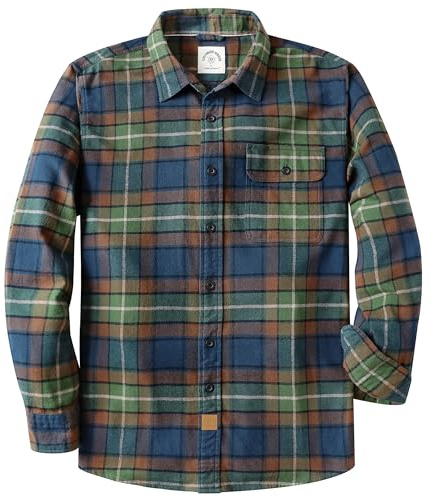 Dubinik® 6 oz Camicia Flanella Uomo Camicia Uomo Flanella Leggera Cotone Comode Casual Invernale Camicia A Quadri Uomo Verde Oliva e Blu Scuro M