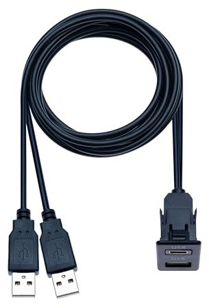 Car Dash Flush Mount Type C USB Socket Port 1M Car Stereo Dual USB Plug Jack Panel Extension Cable Adapter for Car, Truck, Boat, Motorcycle, Bike, Marine, Vehicle Male to Female Connector (1 Meter)