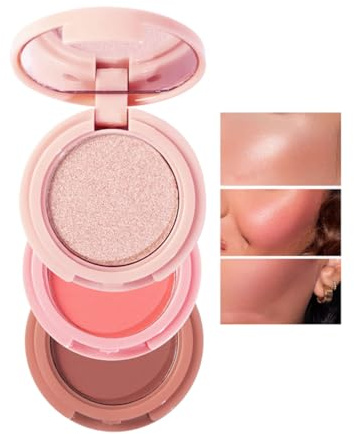 HADAVAKA Paleta De Maquillaje 3 En 1, Paleta De Iluminadores En Polvo, Paleta De Iluminadores Faciales, Paleta De Iluminadores Y Contorno Y Colorete, Herramientas Cosméticas Versátiles (03#)