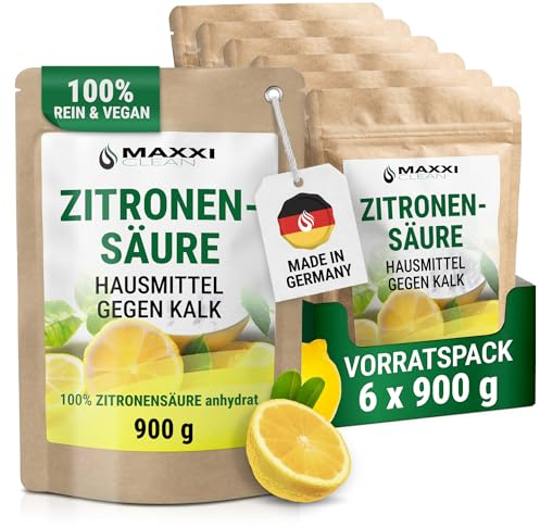 Maxxi Clean | 5,4 kg Zitronensäure Pulver in Lebensmittelqualität | Made in Germany | Hausmittel für Küche, Haushalt & Kosmetik | Citronensäure als Konservierungsmittel in 100% Reinheit