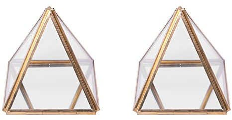 SRMAN 2X Schmuckschatulle Aus Glas, Golden, Geometrische, Dekorative Schatulle, Geometrische Glaspyramide, Ringhalter für Hochzeit, Geburtstagsgeschenk S