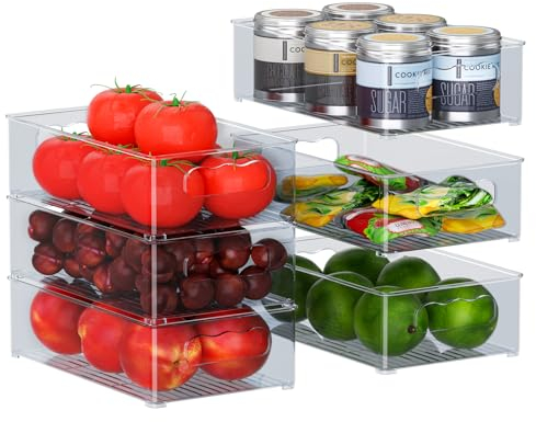 changshengda Fridge Storage Organisers - 6 Pack (3 Sizes) Fridge Organisers Stackable, Fridge Organisers for Pantry, Freezer, Cabinet, Drawer - Blue Gray