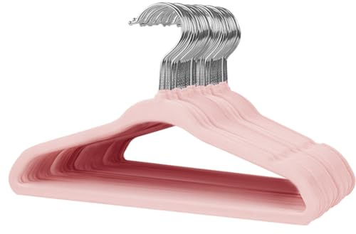Stormix Baby sammetshängare 32-pack, barnklädhängare halkfri, barnhängare med axelskåror för spädbarn/småbarn, rosa