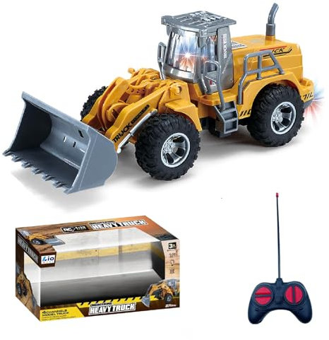 LioMaxi 1:32 veicoli da cantiere telecomandato giocattolo,con luci lampeggianti,completamente funzionante Telecomando,Trattore Ruspa Giocattoli per bambini,per Regali Per Bambini (Bulldozer)