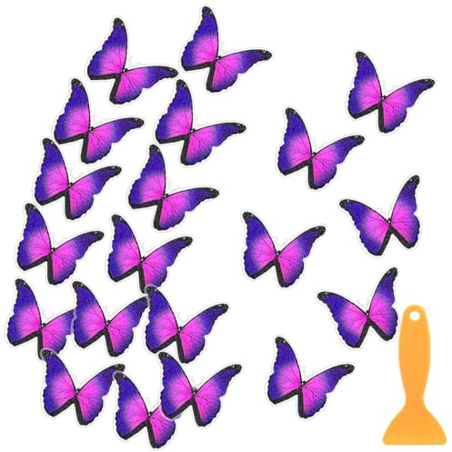 Trandraft 20 Pcs Non Slip Bathtub Stickers Anti Slip Shower Stickers Butterfly Anti Skid Bathtub Decals Adhesive Shower Grips Peel and Stick Treads Applique with Scraper(Purple,Butterfly)