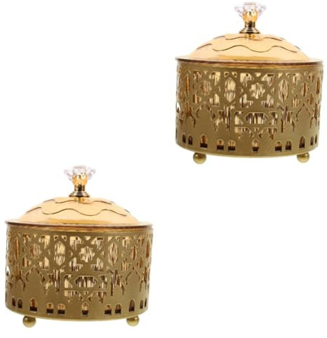 TOPBATHY 2pcs Dessert Serving Tray Metal Eid Festival Snacks Tray Ramadan Adornment Dried Fruits Candy Plate Arab Decor