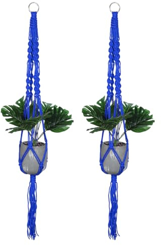 PATIKIL 2-Pack Macrame Plant Hangers Indoors Nylon Rope, Blue | Hanging Plant Shelf, Planter Basket, for Home Decor, Hanging Wall, Ceiling, Window