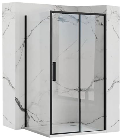 Rea - Box Doccia Ad Angolo Rapid Slide 150X80 Cabina Doccia Senza Piatto Doccia Vetro Di Sicurezza Temperato Transparentne 6mm (Nero Opaco) Porta: 150 Parete: 80 cm