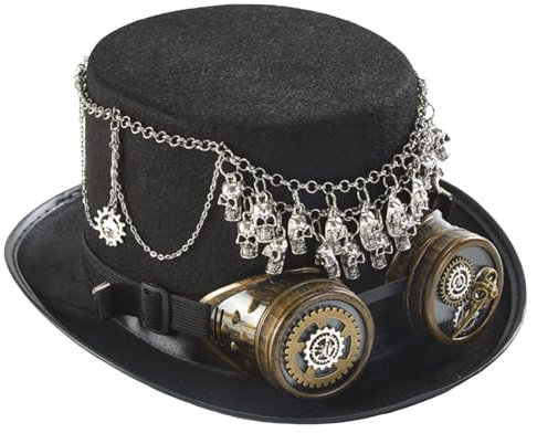 Dtaigou Steam Punk Hut Herren, Steampunk Hut,Neuheitskappe - Abnehmbarer Steampunk-Zylinder mit Schutzbrille, Halloween-Anziehzubehör für Männer und Frauen