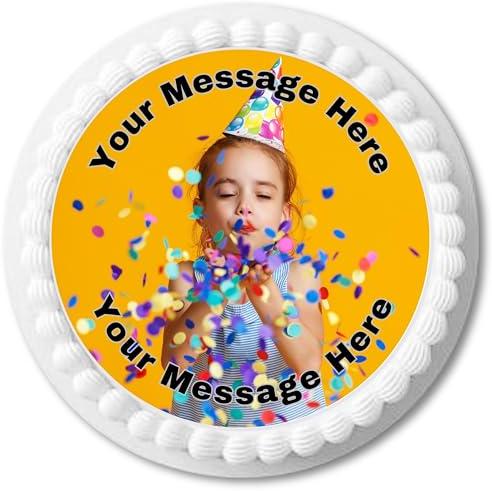 Personalised Edible Cake Toppers | Multiple Shapes & Sizes | Custom Image & Message | Icing or Wafer Card | For Birthdays & Celebrations | PRE-CUT & Ready to Use | Round - 4-7 Inch