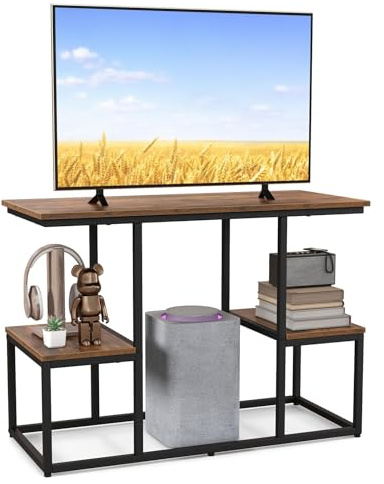 FANTASK Consolle TV da 50 pollici, console multimediale industriale con ripiani aperti, supporto TV per soggiorno, camera da letto, corridoio, marrone rustico, extra largo