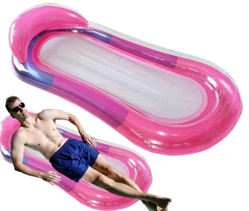 Lit de bronzage gonflable – Lit flottant en PVC, confortable salon, piscine portable avec hamac à eau, chaise longue gonflable pour piscine de bronzage, taille adulte, chaise longue gonflable pour