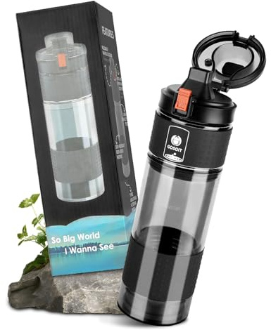 HOTUT Water Filter Bottle, 0.01μm Ultra-Filtration Reusable BPA Free Outdoor Sports Water Filtration Bottle for Survival Emergency Travel Use Removes Bacteria, Parasites and Microplastics