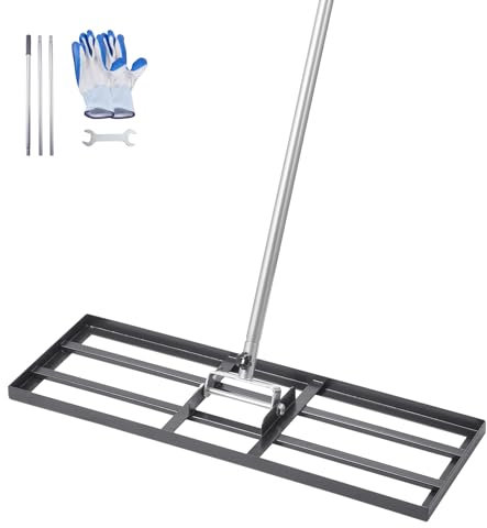 VEVOR Lawn Leveling Rake, Lawn Leveler with 83.9 in Handle, 30x10 in Ground Plate, Rust-Resistant Carbon Steel Soil Leveler, 3 Heights Adjustable, Effort Saving Lawn Leveling Tool for Yard Golf Court