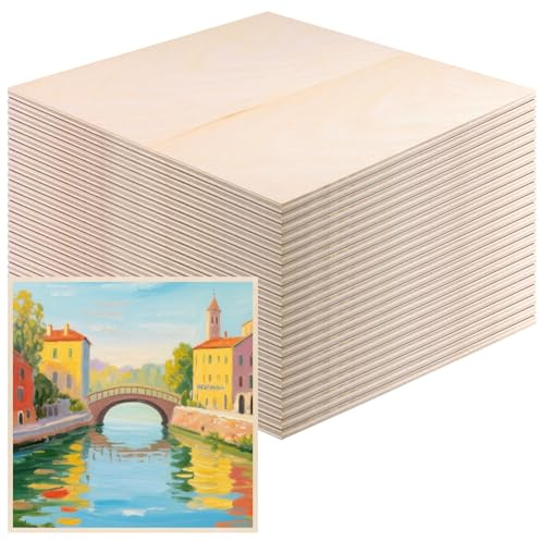 MUKCHAP 24 PCS Square Plywood Boards, 25.4x25.4x0.6cm Blank Basswood Sheets, Unfinished Plywood Sheets, Wooden Squares Boards for DIY Crafts Making, Drawing, Wood Engraving