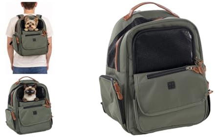 Sac à dos chat – chien – Flamingo Wiro Vert – 40×25×41 cm – polyester + mousse – ouvertures AV & haut – 3 poches – flap enroulable – pieds – fixation trolley