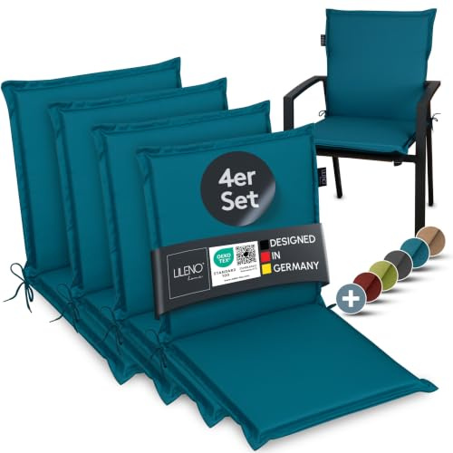 LILENO HOME Gartenstuhl Auflagen [4er Set - Niedriglehner] in Petrol | bequeme Liegen als Sitzauflagen für Gartenmöbel - Stuhlkissen für Gartenstühle und Klappstühle MIA