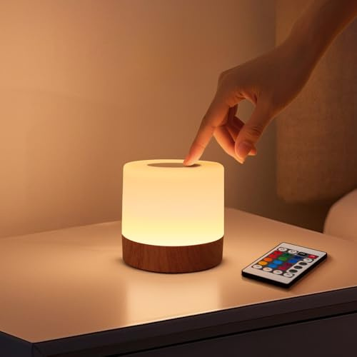 Nixtrve LED Nachttischlampe Touch Dimmbar, Kabellose Tischlampe mit 13 Farben & 3 Modi, USB Aufladbar, Nachtlicht mit Haken & Timer Funktion für Schlafzimmer, Kinderzimmer und Camping