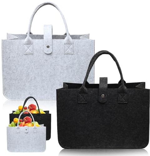 2 Stück Filztasche, Einkaufstasche Filz 30x20x18cm Filztaschen Shopper Tragetasche Wiederverwendbar Filz Tasche Praktische Filzkorb für Arbeit Reisen Picknick Aufbewahrung