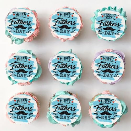 Gyufise 54Pcs Edible Happy Father's Day Cupcake Toppers Wafer Paper Love Dad Cake Toppers Edible Best Dad Ever Cupcake Picks for Father Day Theme Birthday Party Cake Decorations Blue
