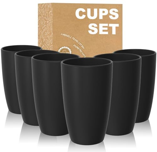 Wrova Plastikbecher 750ml Unzerbrechliche Trinkgläser 6er Set Gläser Kunststoff Tumbler Leichte Große Tassen Sets für den täglichen Gebrauch, Partys und Picknick - Schwarz