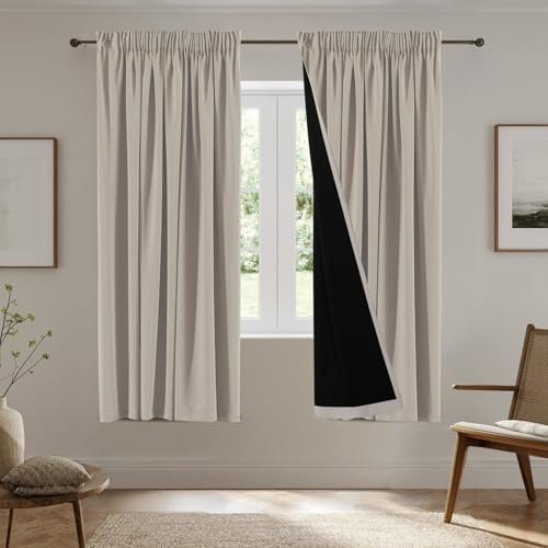BellaHills 100% Vorhänge Blickdicht 240 cm Lang, Schöner Weicher Verdunklungsvorhänge zum Verdunkeln von Räumen, 2er Set Abdunkelnde Vorhänge Wohnzimmer, H240 x B132 cm, Natur