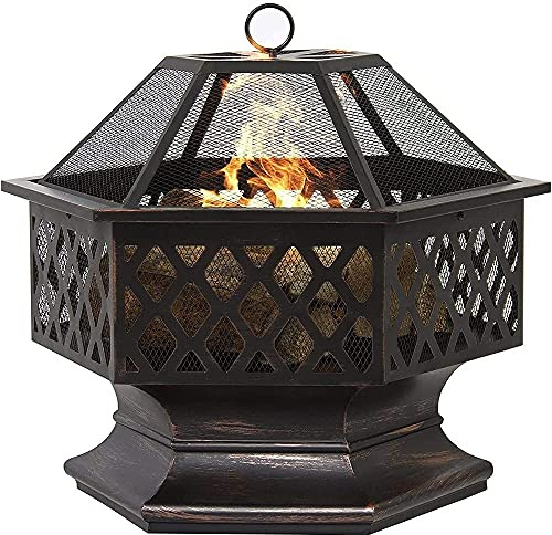 ZJFHEYUO Large Retro Fire Pit,Black Cast Iron Brazier Heater,Multifunctional Camping Bowl BBQ,for Backyard,Camping,Picnic,Bonfire,Garden