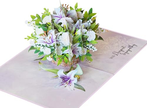 QD Trauerkarten | Pop-Up-Grußkarte mit tiefster Karte Verlust von Haustier, Mutter, Vater, Kind, Oma, Thinking Of You Karte (Größe 15 x 20 cm - Lily Sympathy V2)