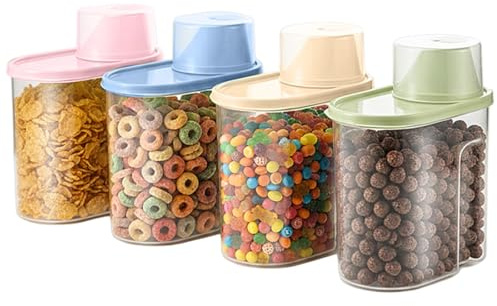 GREENSAPPIRE 4pcs 1.9L Cereal Storage Containers Set - Airtight Food Dispensers with Pour Spout & Measuring Cup, Kitchen Pantry Organizers for Cereal, Grains, Pasta, Pet Food