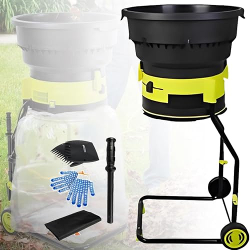 Broyeur de feuilles électrique, technologie sans lame, grande ouverture d'alimentation, avec roues, râteau à feuilles et sac de rangement, pour débris de jardin, feuilles et branches NopowerCord