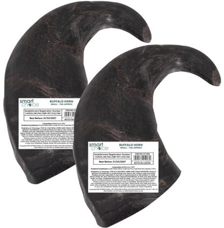Pack of 2 Buffalo Horn Treat - Pet Dog Puppy Natural Snack Chew High Protein Reward For Good Behaviour - Promotes Dental Hygiene Supports Healthy Teeth & Gums Teething
