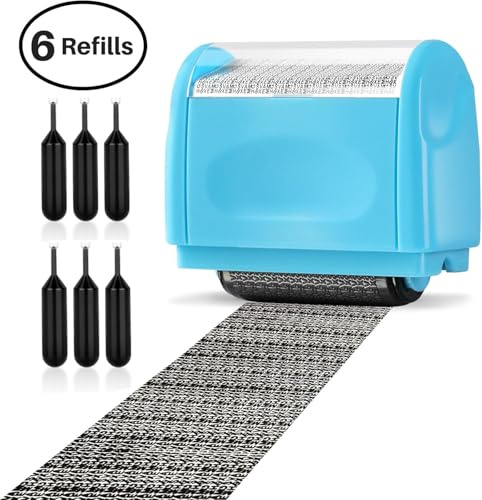 Confidential Roller Stamp with 6 Ink Refills, Identity Protection Stamp for Covering Personal Information, Privacy Security Stamp for Addresses, Parcel Labels, Bills and Documents