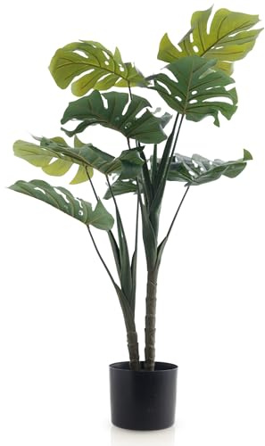 Meisterhome Monstera Planta artificial de 90 cm – Planta artificial grande – Hoja de ventana realista – Planta decorativa tropical fácil de limpiar con maceta para sala de estar oficina