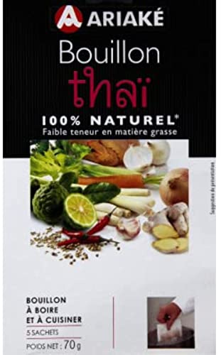 Ariaké Bouillon Thaï, à boire et à cuisiner, 100 % naturel - Les 5 sachets soit 70g