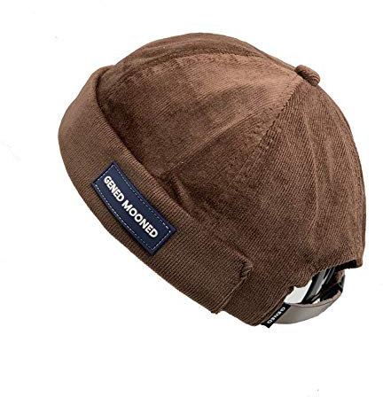CLAPE Bonnet Docker en Velours Côtelé Bonnet Marin Casquette sans Visiere Homme Femme Rolled Cuff Corduroy Brimless Hat Cap, Marron / 54-60cm