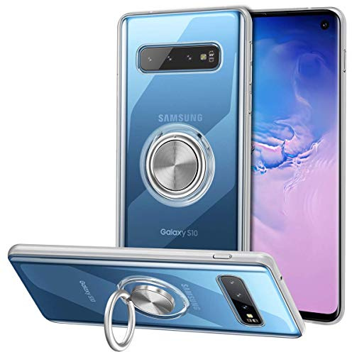 Vunake für Galaxy S10 Hülle mit 360 Grad Ring Case Stand Silikon TPU Slim Cover Transparent Ultradünn Handyhülle Magnetische Autohalterung Schutzhülle für Samsung Galaxy S10 6.1''-Clear
