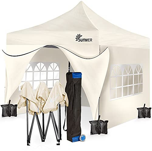 SUNMER 3x3M Pop-Up Gazebo with 4 Sides - Fully Waterproof (420D Oxford PVC) with Heavy Duty Rust-Resistant Steel Frame - Wheeled Carry Bag Included for Easy Transportation - Ivory