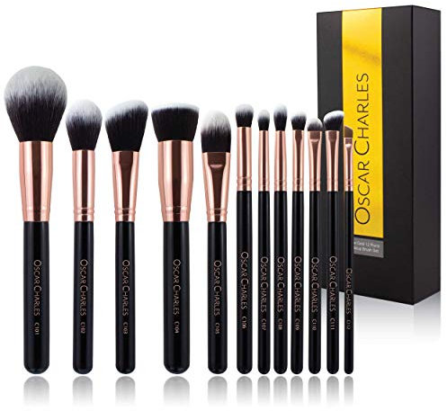 Oscar Charles Makeup Brush Set, 12 Piece Makeup Brushes Set Professional, Six Face Make up Brushes & Six Eye Makeup Brushes Set - Rose Gold