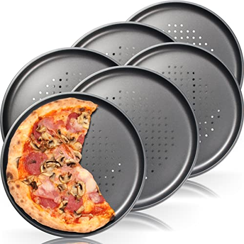 Stimo 6x Pizzablech ∅ 32 cm Rund, gelocht und antihaft beschichtet für Pizza & Flammkuchen Knusperblech (6er SET)